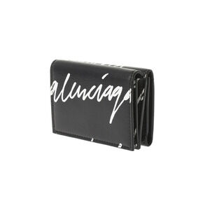 Balenciaga Tri Logo Wallet White fold Leather Black